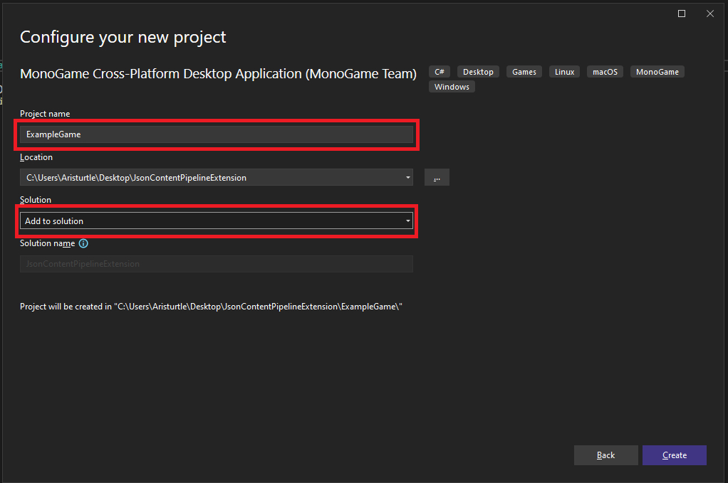 Configure MonoGame Game project