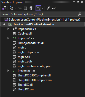 Initial Project Files in Solution Explorer