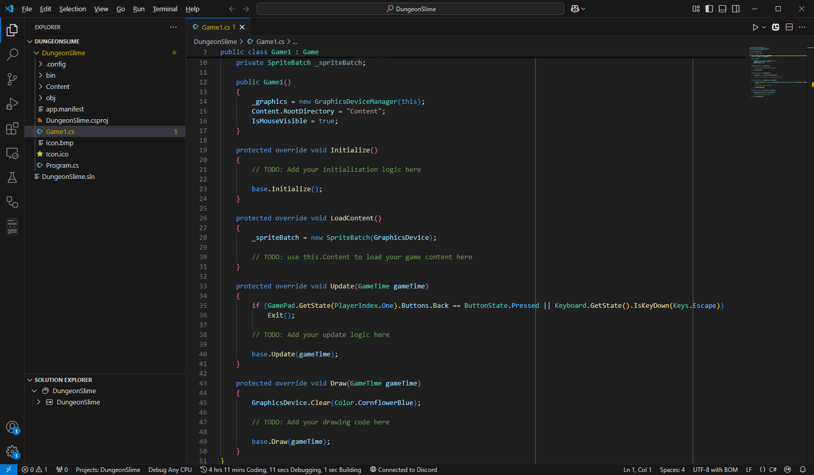 Figure 2-1: A new MonoGame project after being created in Visual Studio Code